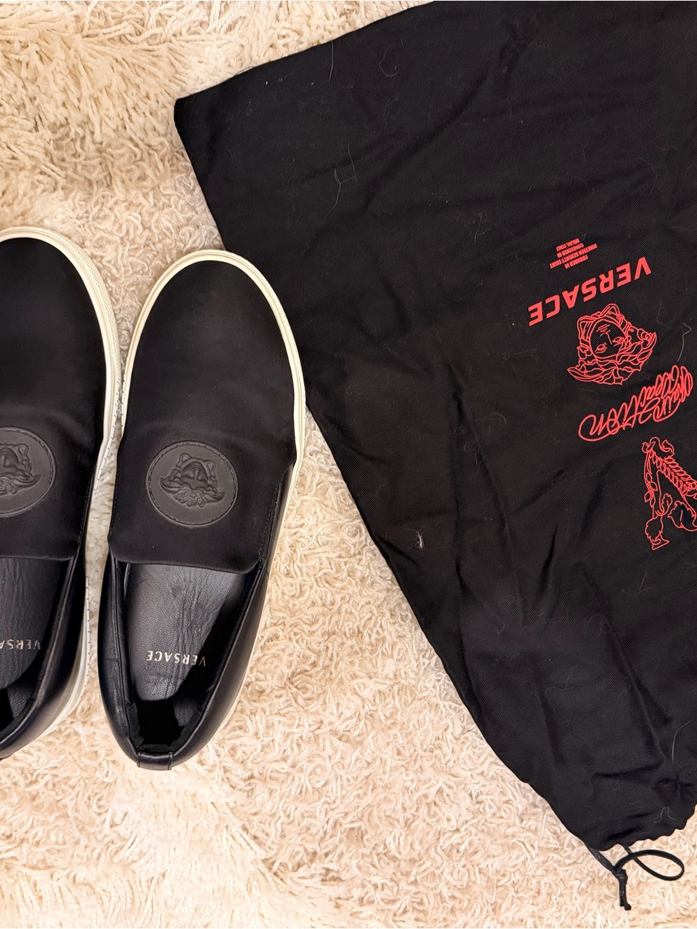 Versace Black Leather Slip-On Loafers with Medusa Emblem